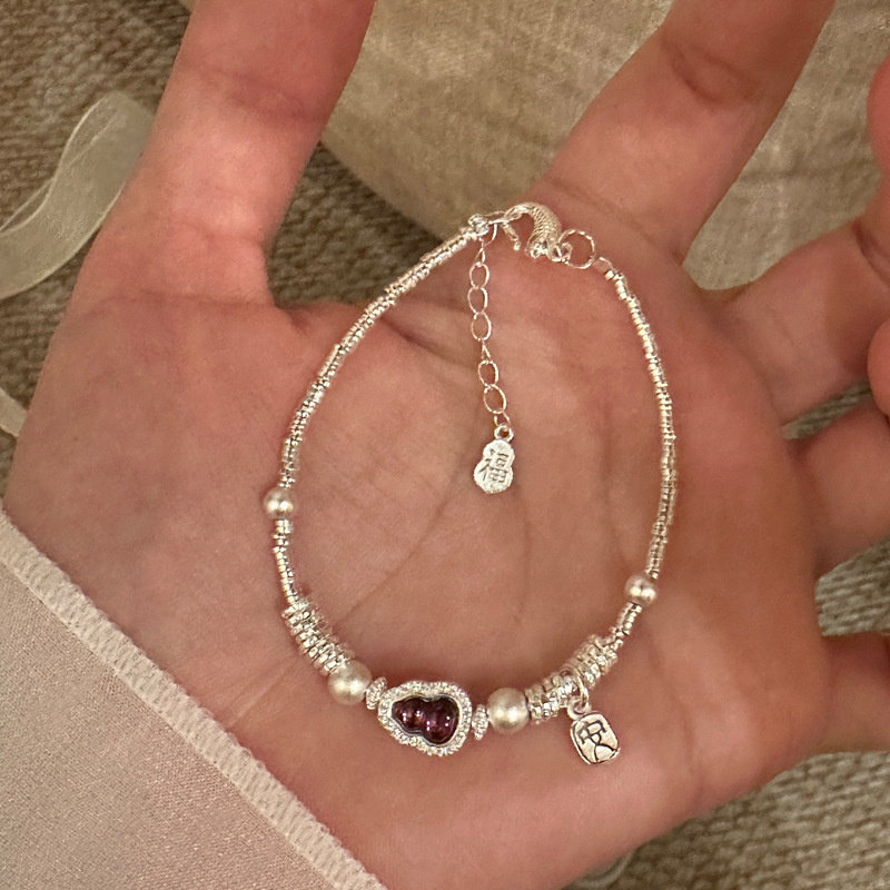 纯银手链新款碎银葫芦手链紫晶福禄盘缠碎银子纯银手链调节银手饰
