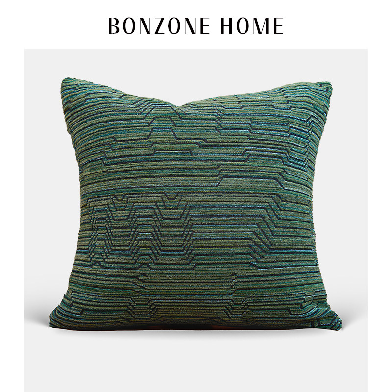 简约绿色条纹抱枕沙发客厅靠垫套轻奢高级感靠背酒店飘窗装饰靠枕