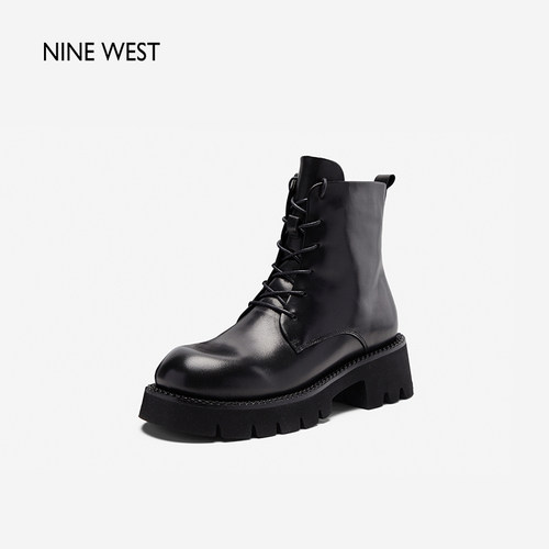 NineWest/玖熙加绒厚底马丁靴女