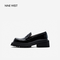 Nine West/玖熙乐福鞋女厚底春季新款方头粗跟软底通勤小皮鞋百搭