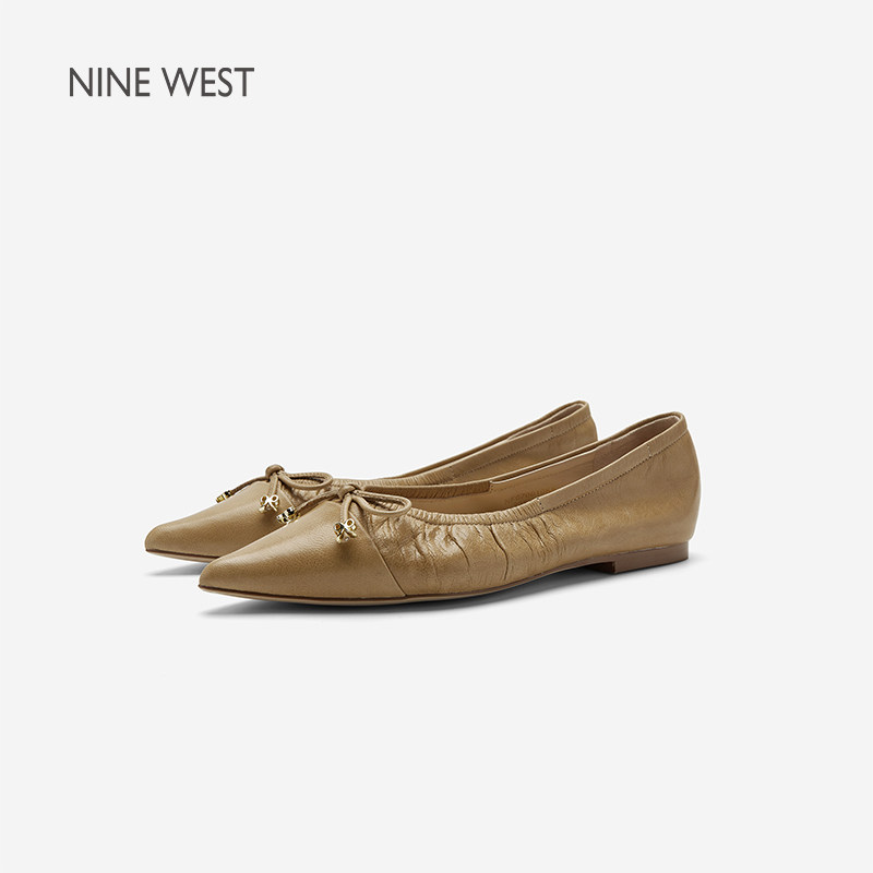 Nine West/玖熙优雅复古风蝴蝶结芭蕾鞋女尖头浅口休闲通勤平底鞋