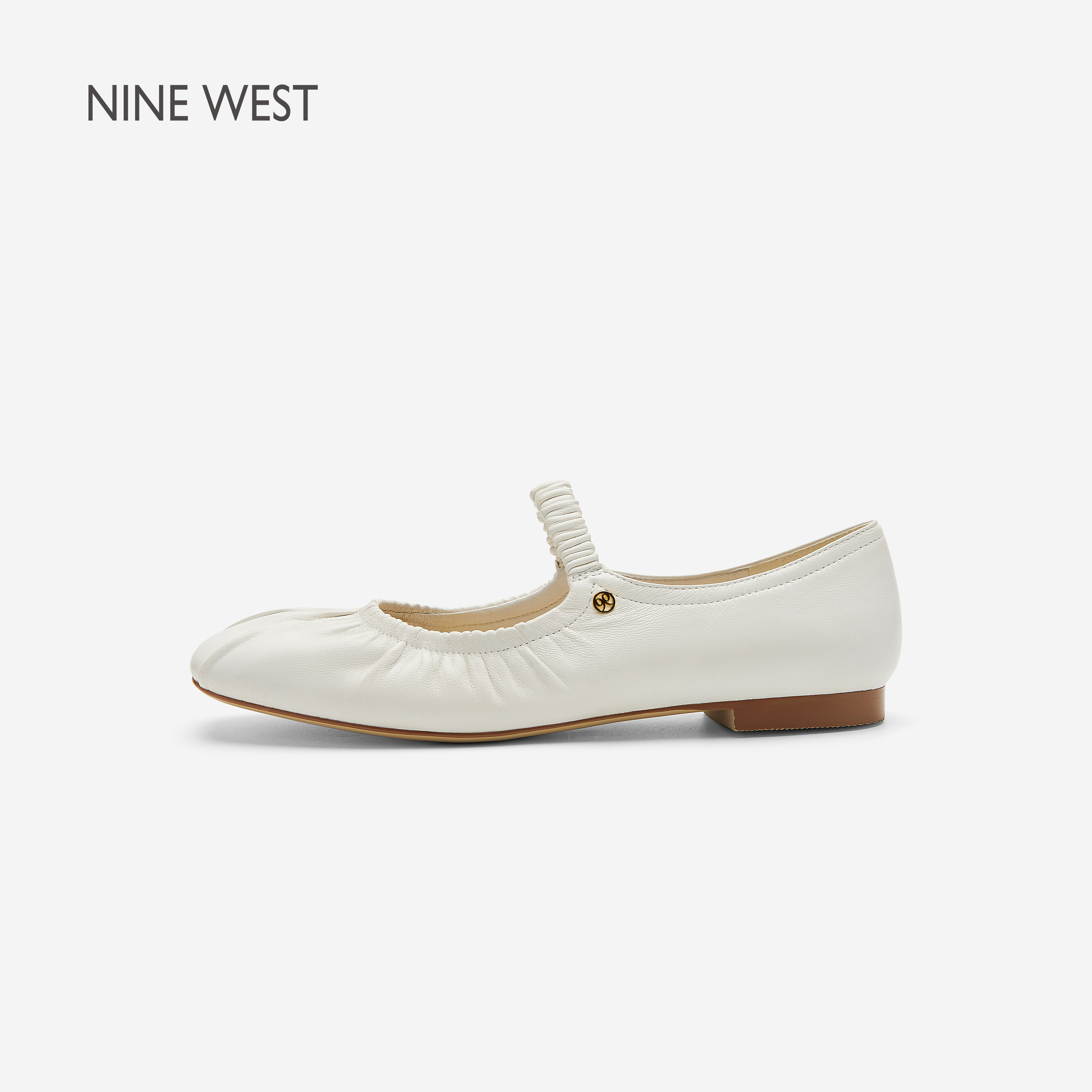 Nine West/玖熙芭蕾云镜玛丽珍鞋女2026秋方头褶皱一字带平底单鞋