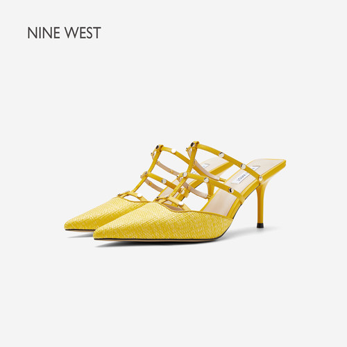 NineWest/玖熙尖头铆钉穆勒鞋