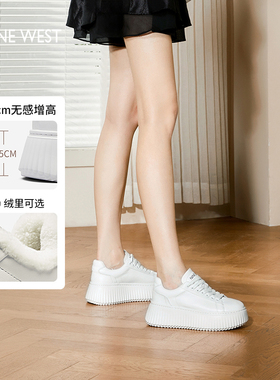 Nine West/玖熙厚底小白鞋女秋冬加绒饼干鞋运动休闲鞋板鞋小个子
