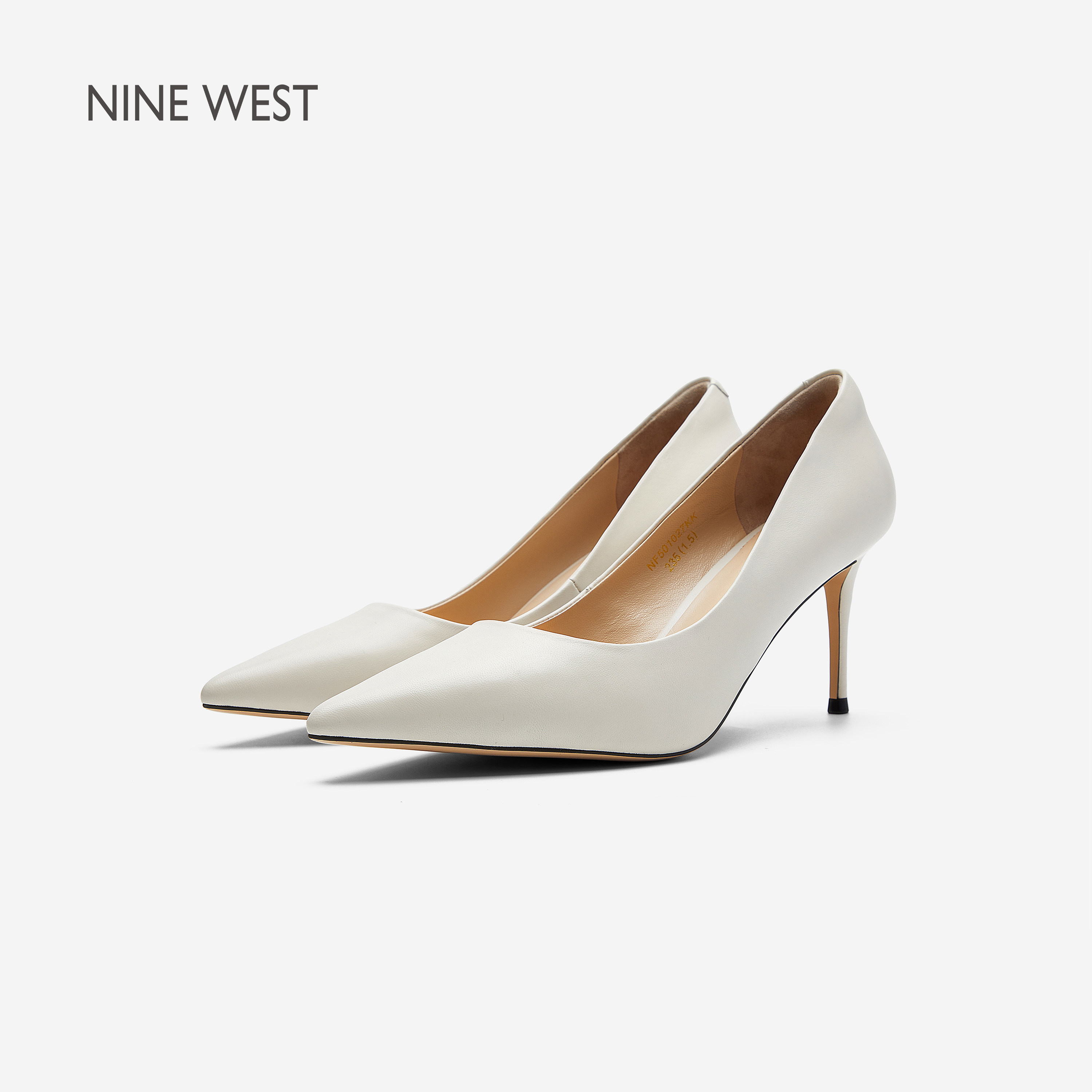 Nine West/玖熙新款白月光高跟鞋女细跟尖头浅口单鞋通勤优雅女鞋