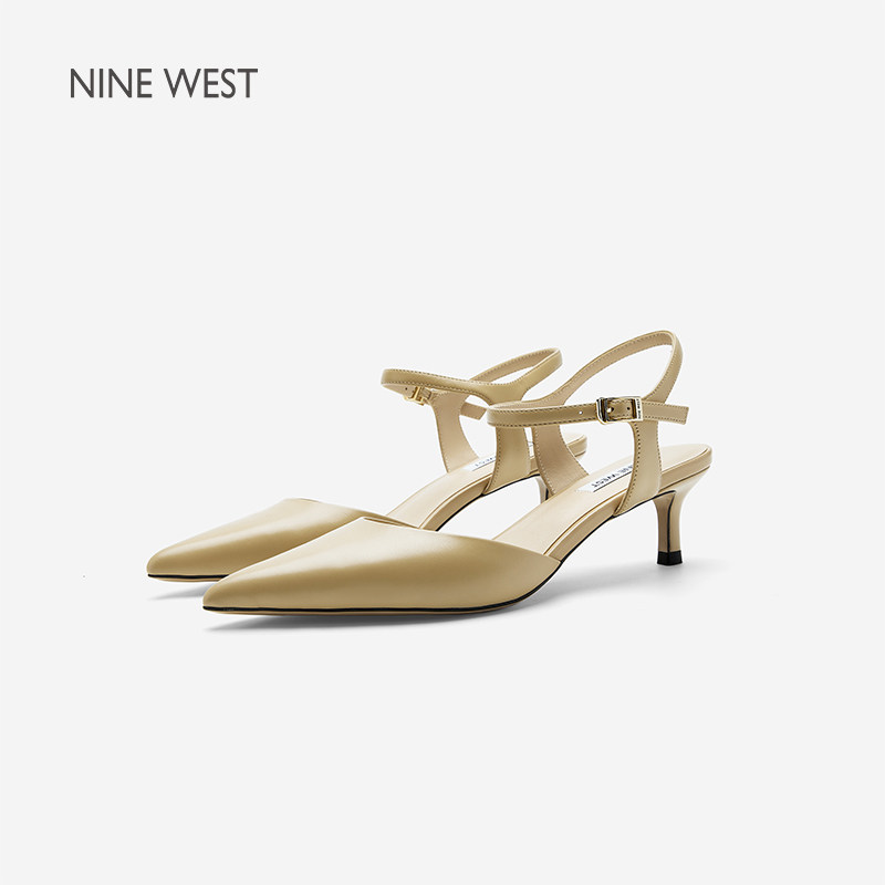 Nine West/玖熙尖头细高跟女士时装凉鞋女小猫跟真皮休闲高跟鞋女