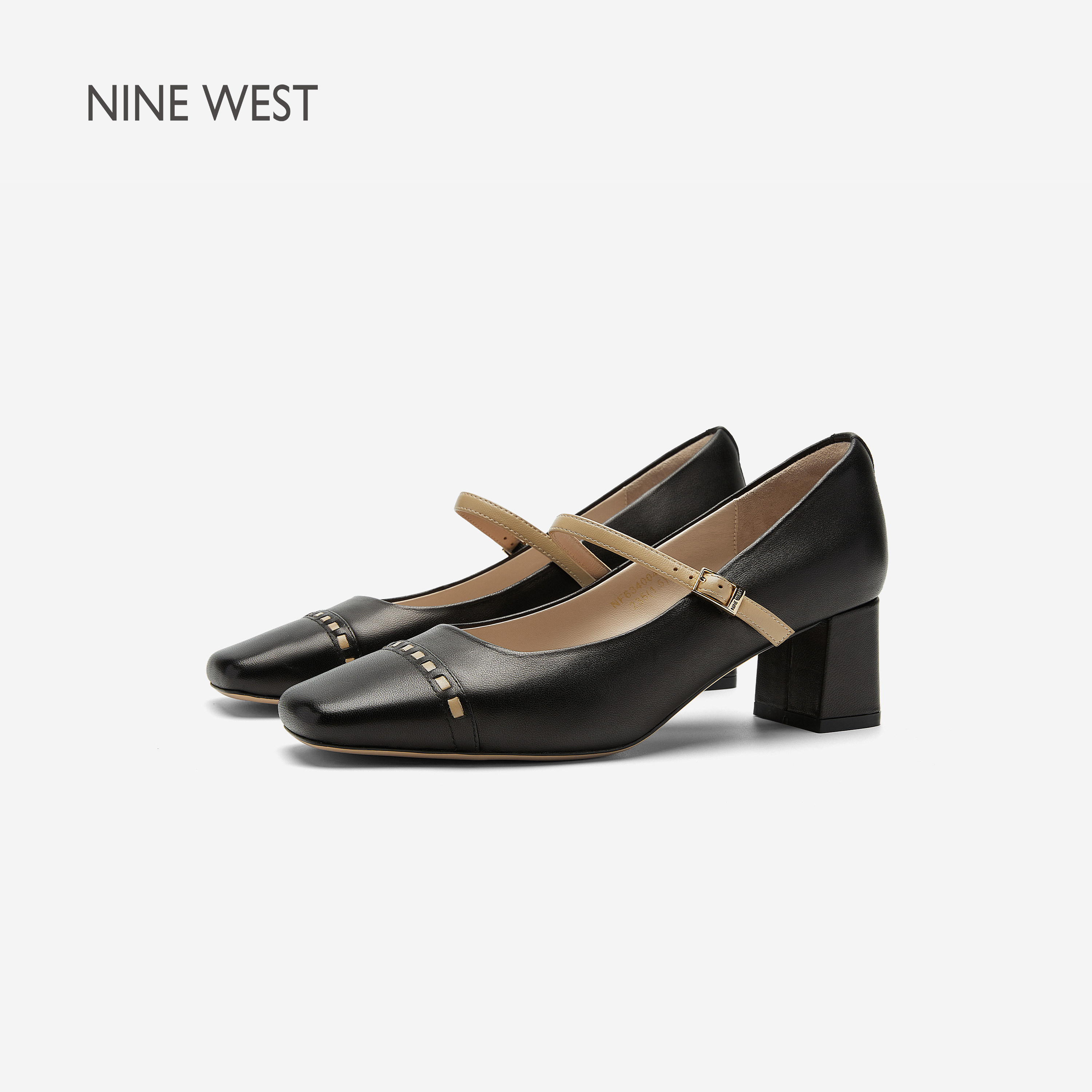 Nine West/玖熙鎏金方糖玛丽珍鞋女2026春高跟鞋方头粗跟一字扣带,女鞋,玛丽珍鞋,淘宝优惠券,粉丝福利购,淘宝优惠卷