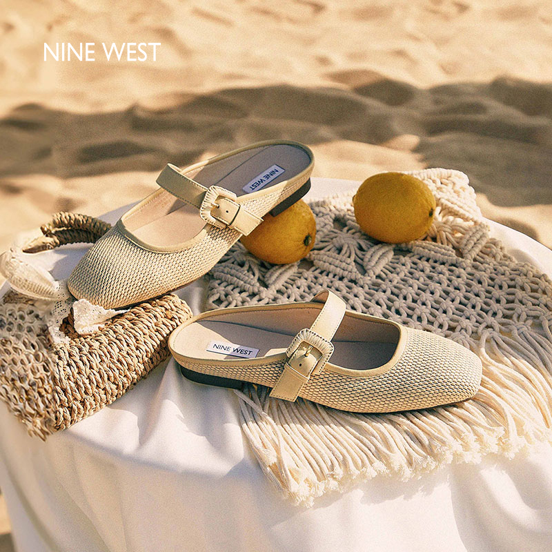 Nine West/玖熙编织包头拖鞋女2025夏季新款外穿渔夫鞋平底凉鞋