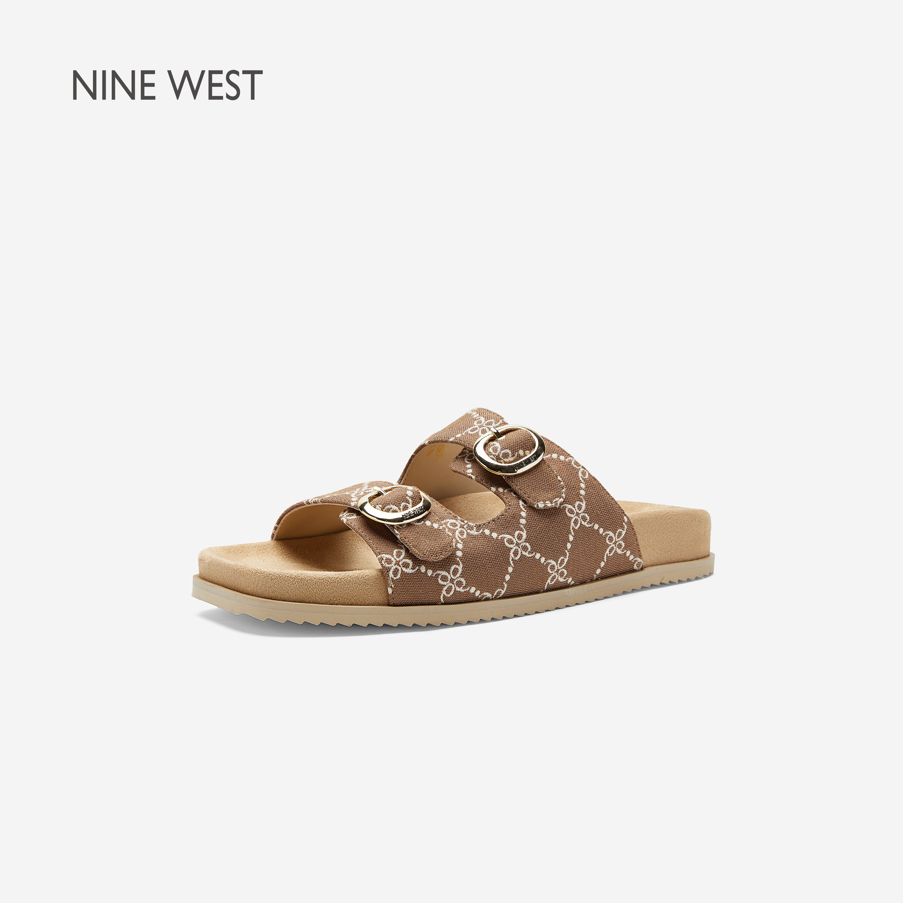 Nine West/玖熙复古双带勃肯鞋女新款软底一字拖外穿防滑厚底凉拖