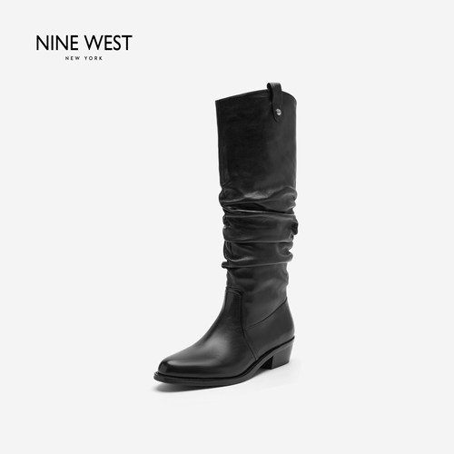NineWest玖熙褶皱堆堆骑士靴女