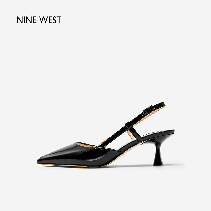 Nine West/玖熙夏季包头凉鞋女优雅风气质一字式扣带尖头细高跟鞋
