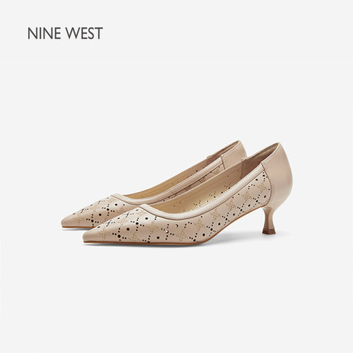 Nine West/玖熙浅口镂空单鞋女2026夏季新款透气法式小猫跟高跟鞋