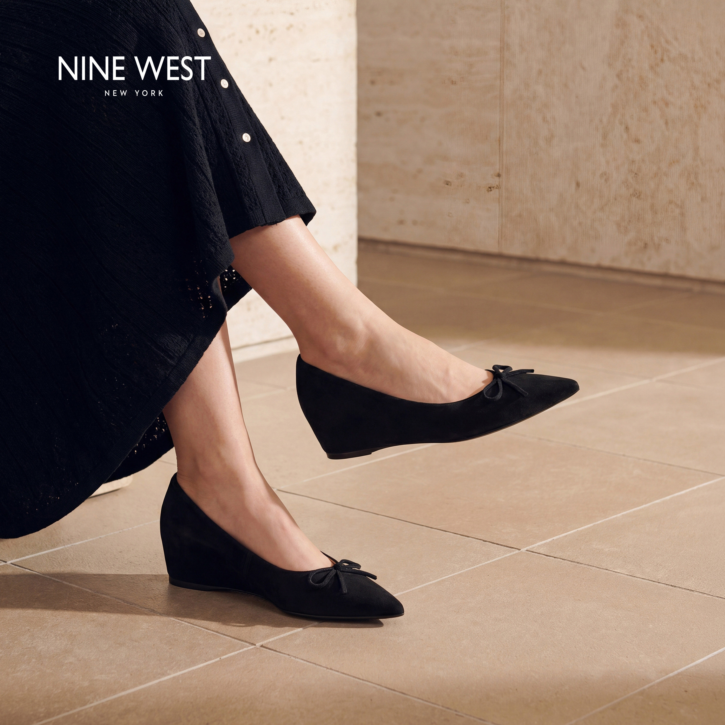 Nine West/玖熙优雅风蝴蝶结尖头浅口单鞋女中跟通勤百搭气质女鞋