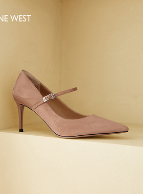 Nine West/玖熙华尔兹舞步一字带高跟鞋女秋尖头单鞋气质玛丽珍鞋