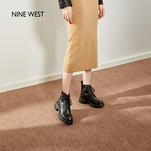 小个子增高百搭短靴 玖熙英伦厚底马丁靴女秋冬新款 Nine West