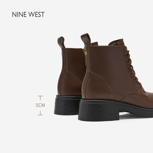 Nine West/玖熙复古切尔西靴女粗跟短靴百搭通勤美拉德时装靴女款