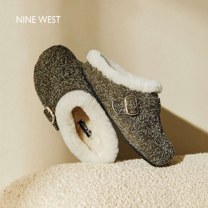 Nine West/玖熙勃肯包头拖女松糕显腿长秋冬居家外穿加绒保暖棉拖