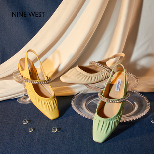 明星同款 Nine West 羊皮平底玛丽珍后空女鞋 玖熙包头凉鞋 夏季