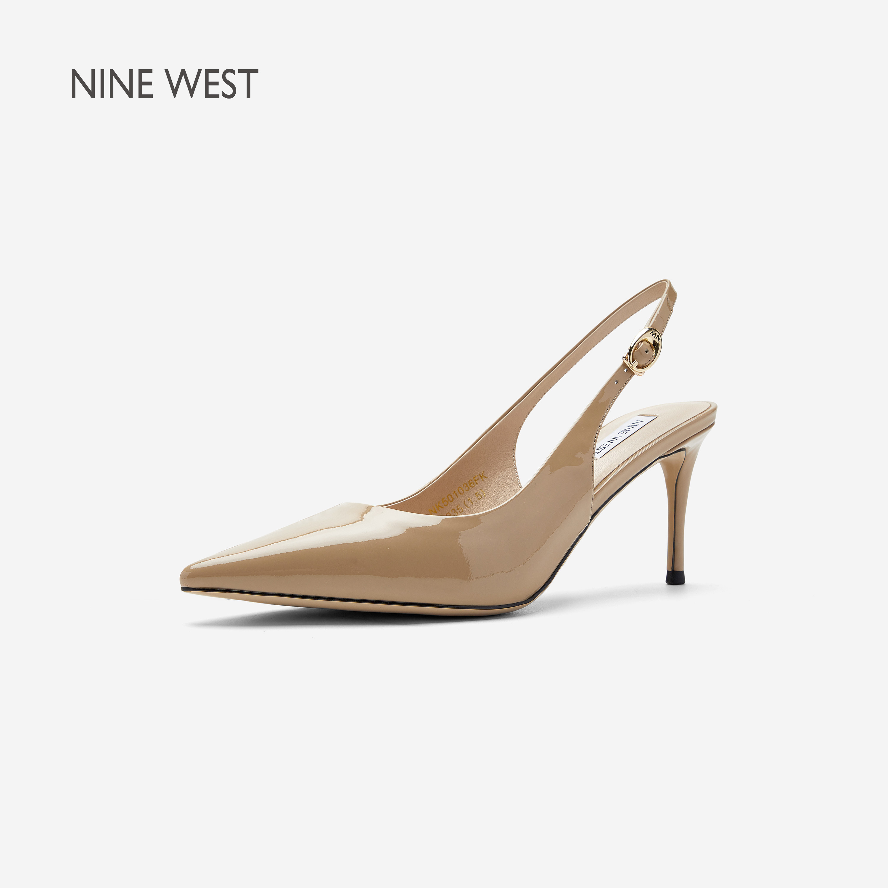 Nine West/玖熙尖头后空凉鞋女夏季新款通勤时尚裸色细跟高跟鞋