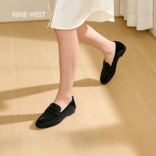 女2026春平底圆头一脚蹬豆豆鞋 玖熙鎏光星云水钻乐福鞋 West Nine