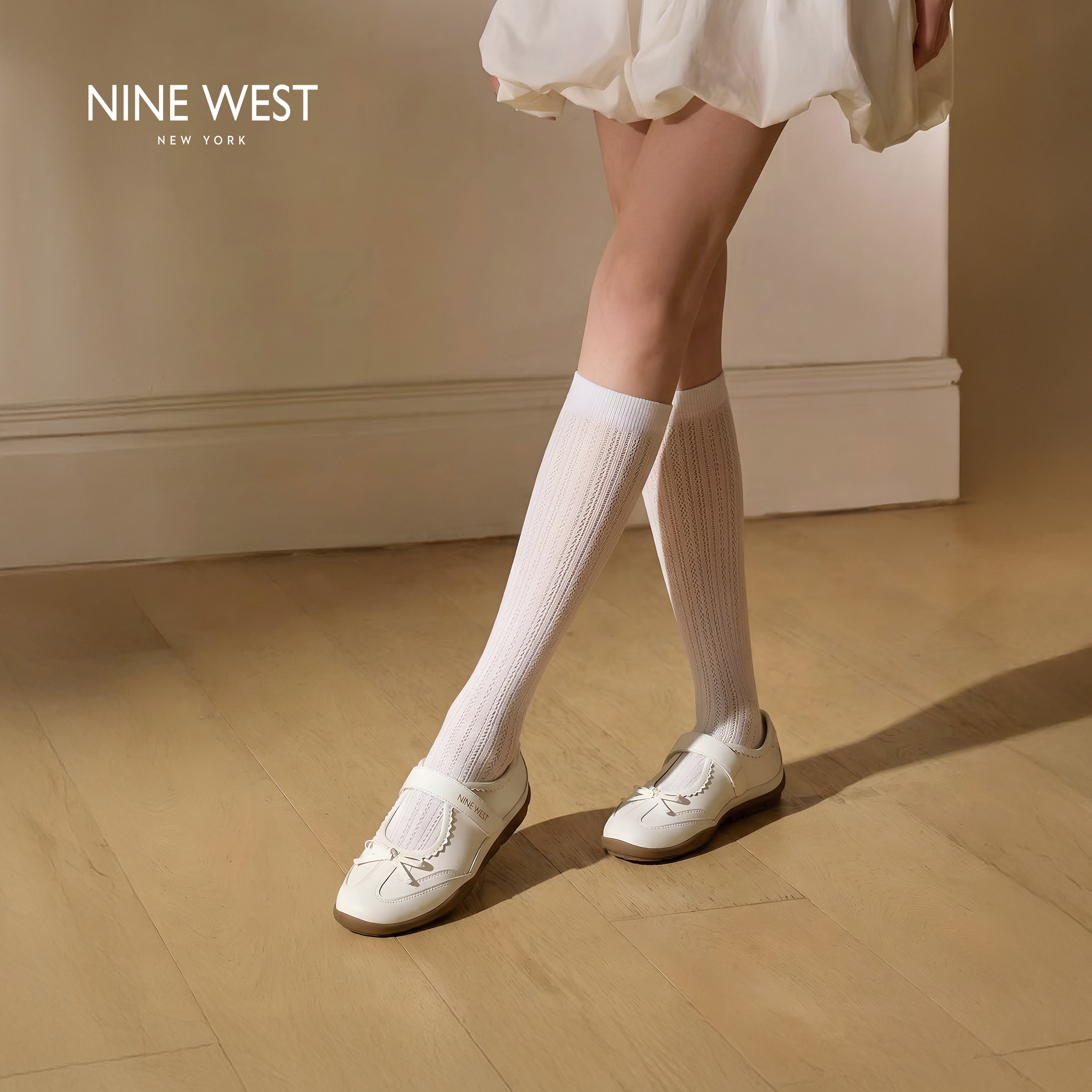 Nine West/玖熙云感甜贝芭蕾舞鞋女2026春季新款浅口运动玛丽珍鞋
