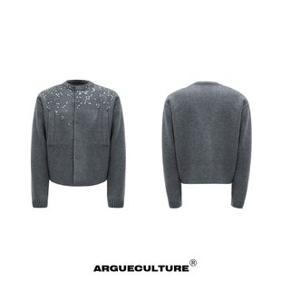 韩系白色细闪镶钻毛衣开衫男款秋季痞帅高级感cleanfit针织衫外套