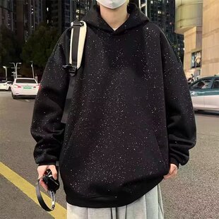 美式复古满天星连帽卫衣男女春秋季新款情侣装外套亮闪闪帽衫上衣