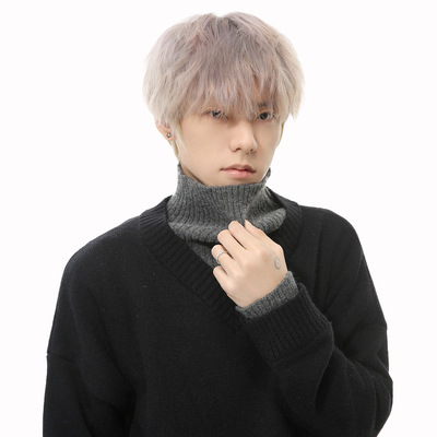 MTLCLOTHES男装|春款新品 拼接假两件撞色高领小众慵懒V领针织衫