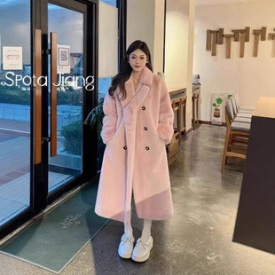 秋冬季新款仿兔毛皮草加厚保暖气质加长款毛绒大衣毛毛外套西装领