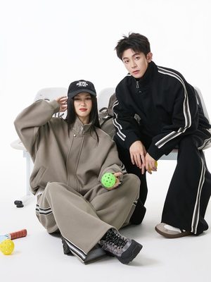 美式复古运动套装男秋冬款潮牌宽松休闲卫衣外套情侣装一套搭配