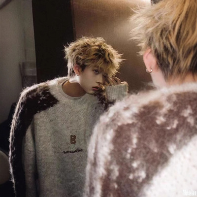 韩系秋冬毛衣男潮牌ins扎染宽松美式圆领复古慵懒百搭情侣针织衫