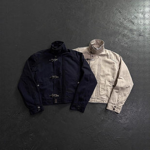 秋冬Cleanfit休闲复古工装外套男女龙虾扣短款裁片美式立领夹克潮