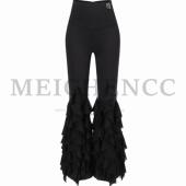 舞服高腰显瘦收腹交叉瑜伽高级拉丁舞成人女网纱流苏裤 美辰 暮雨