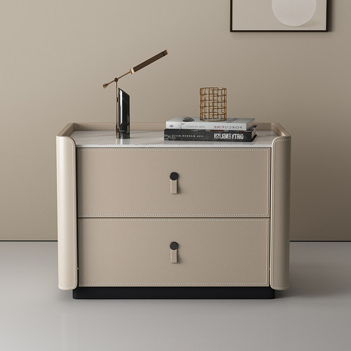 访匠实木马鞍皮简约现代床头柜