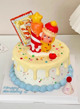 许愿蜡烛星星人蛋糕装饰摆件可爱男女孩儿童宝宝周岁生日烘焙插件