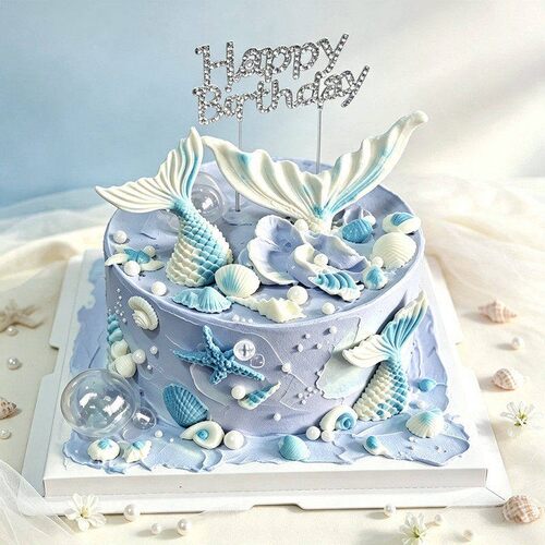 美人鱼尾蛋糕装饰海星海螺贝壳海洋主题生日代可可脂巧克力配件