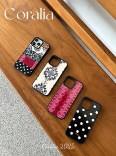 Coralia原创复古欧式宫廷风图腾波点元素拼接洋气红印花黑边硬壳