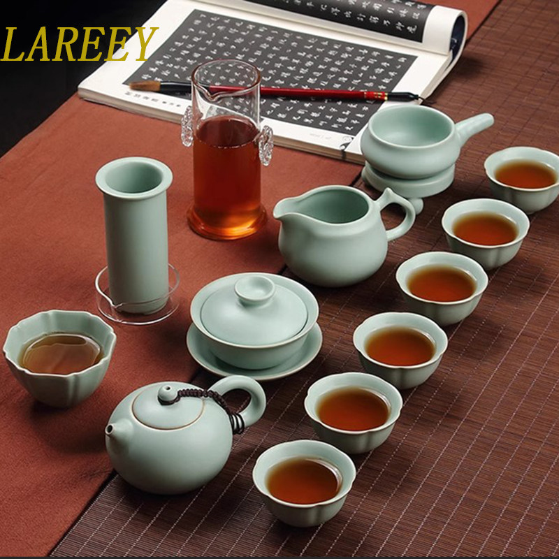 LAREEY汝窑功夫茶具套装家用客厅景德镇陶瓷盖碗茶壶茶具办公室会