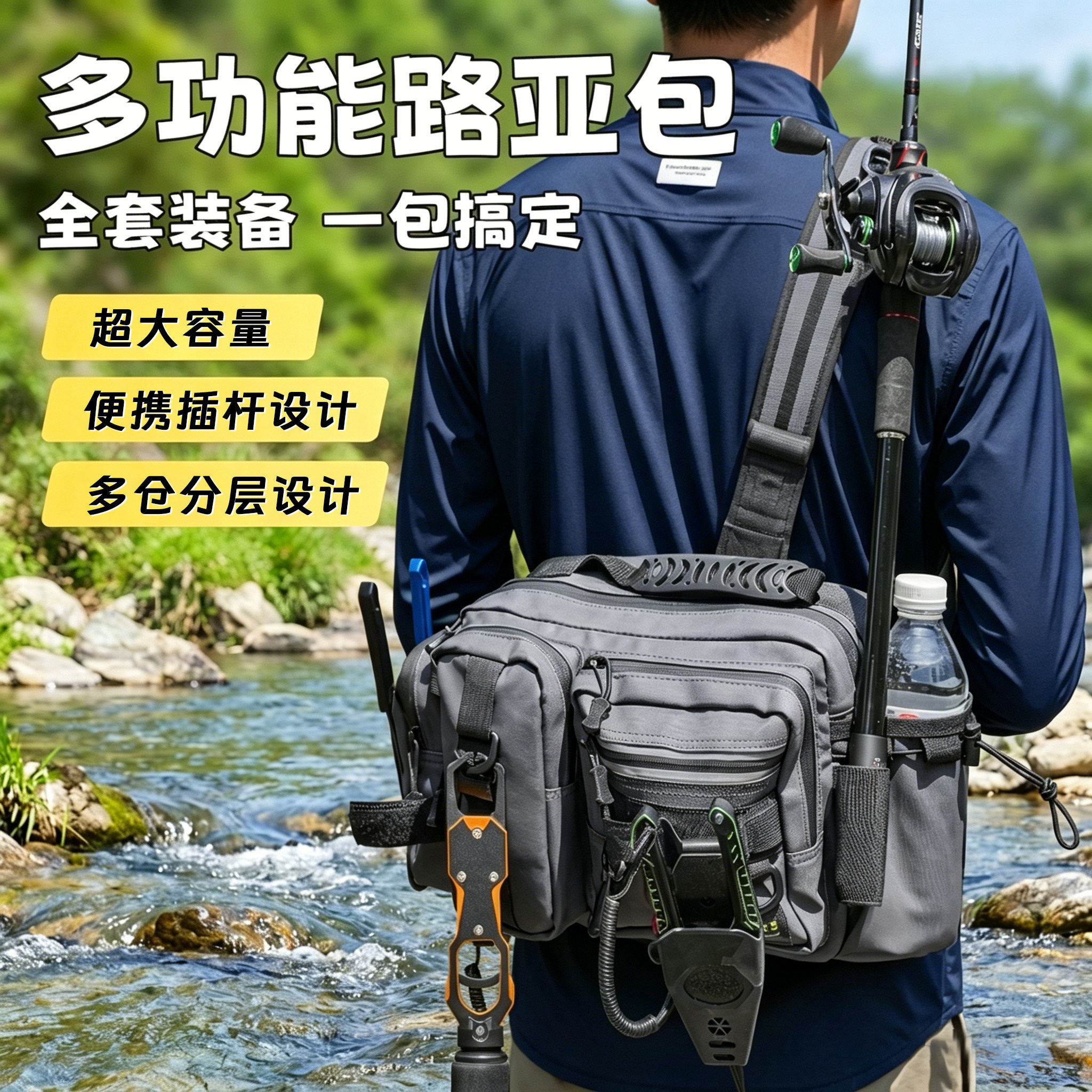 多功能路亚包腰包斜挎包单肩背包防水钓鱼大容量渔具包竿包收纳包