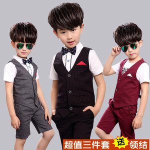 新款童装2019新款夏装男s童西装马甲套装儿童主持表演服花童礼服