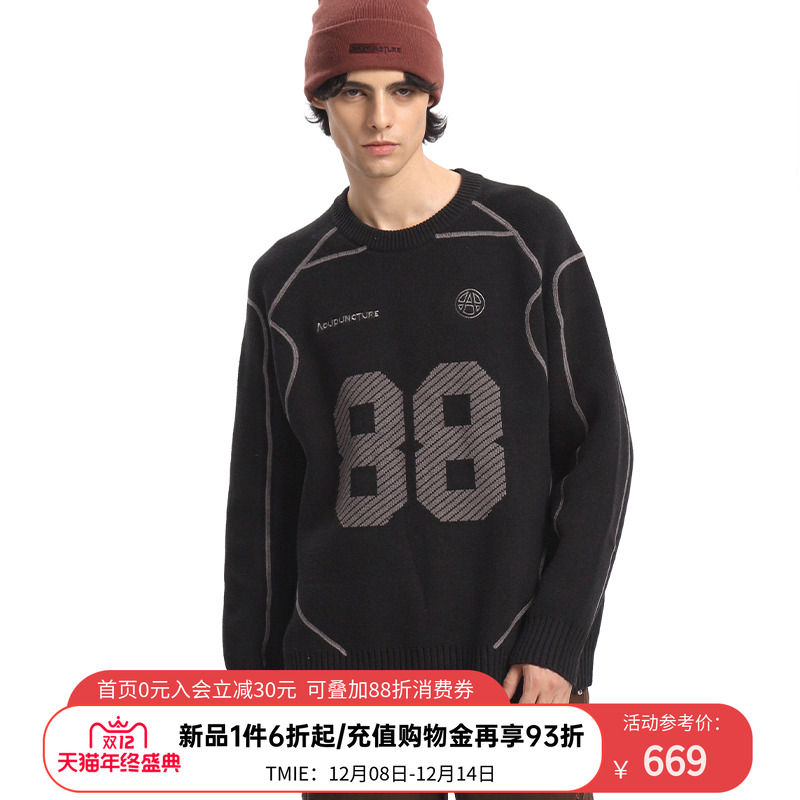 ACUPUNCTURE爱克佩特【宽松版】潮牌 88 数字提花复古运动风毛衫