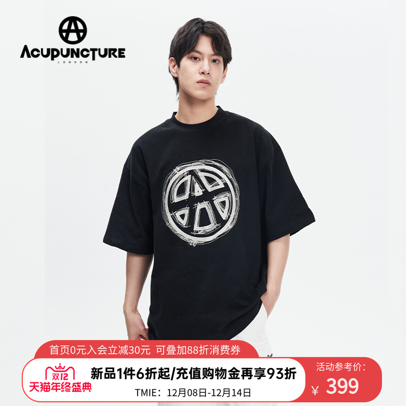ACUPUNCTURE爱克佩特创意涂鸦刺绣LOGO纯色百搭短袖T恤男女同款