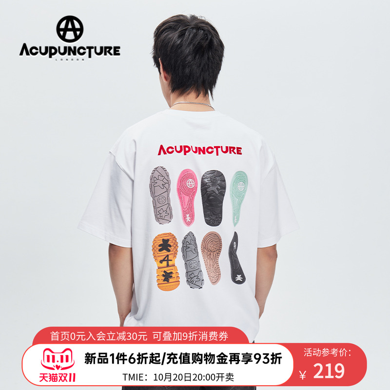 ACUPUNCTURE爱克佩特经典品牌鞋底彩印植绒LOGO短袖T恤男女同款