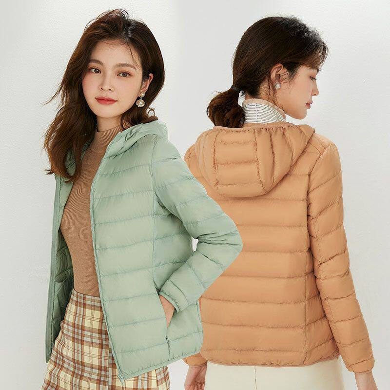 秋冬新款90绒轻薄羽绒服女款连帽短款大码轻便薄款白鸭绒时尚外套