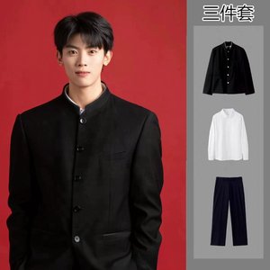 潮尚源时尚服饰新中式中山装西服国潮男士痞帅青少年中国风立领垫肩西装唐装外套