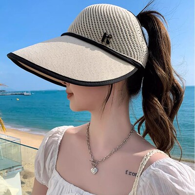 夏季女大檐空顶防晒可扎马尾帽