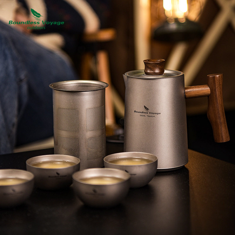 必唯纯钛户外茶具套装旅行便携带滤网露营泡茶壶功夫茶快客杯