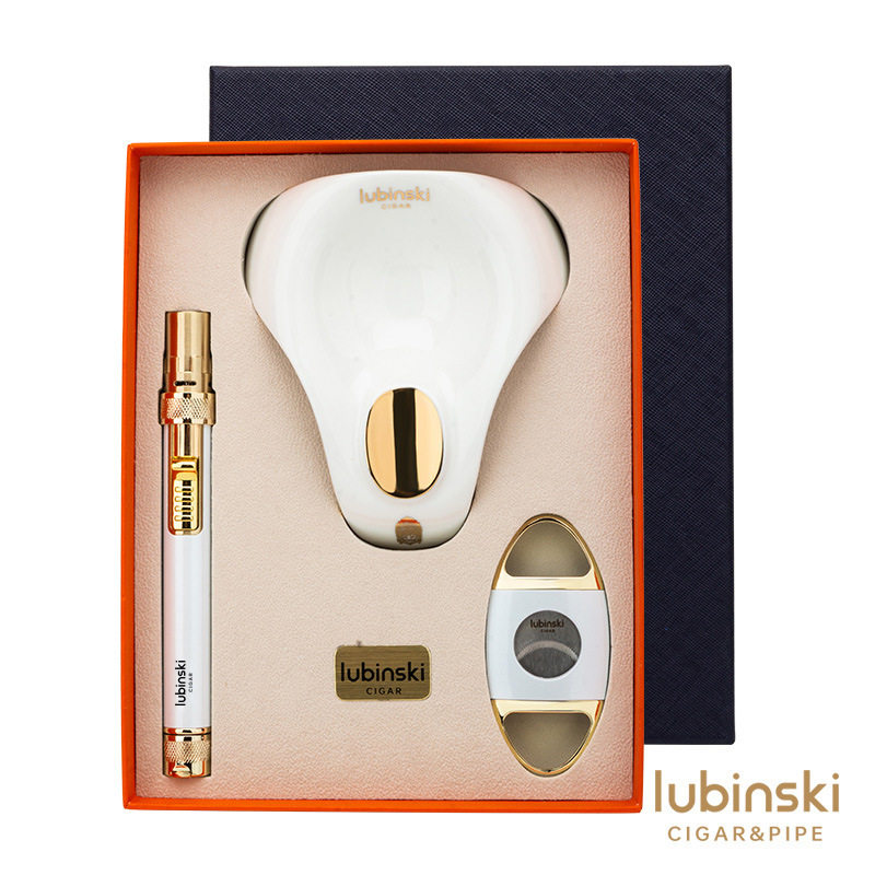 LUBINSKI雪茄工具套装直冲火机双刃剪刀陶瓷烟灰缸便携组合礼盒装