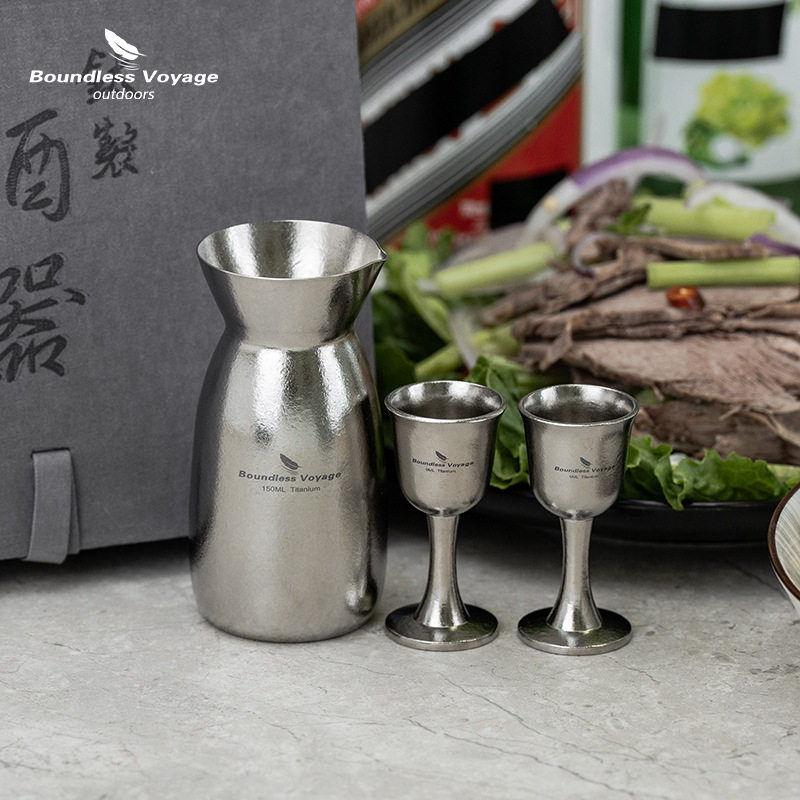 必唯纯钛分酒器酒杯套装日式烧酒壶套装白酒清酒带礼盒高端酒器