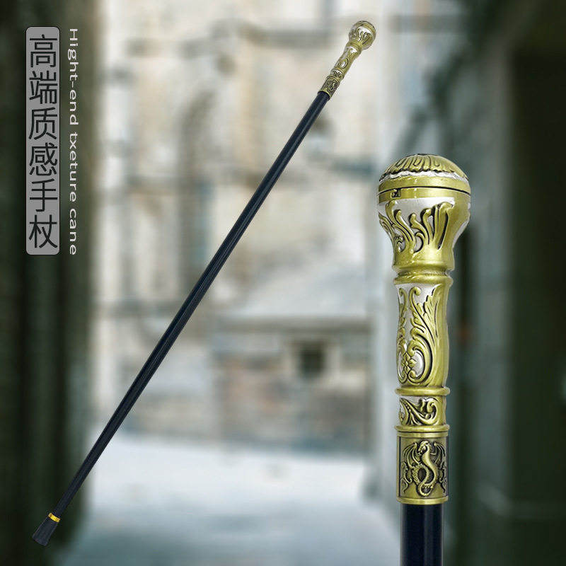 户外登山年轻人拐杖英伦风武器道具魔法师手杖铝合金圆形帅气权杖